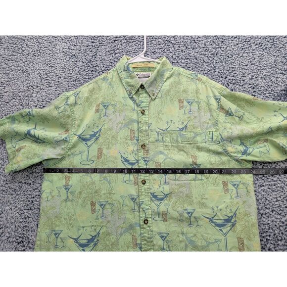 Columbia River Lodge Tiki Marlin Button Down Shirt Size L Fishing Vacation Green - Picture 10 of 13